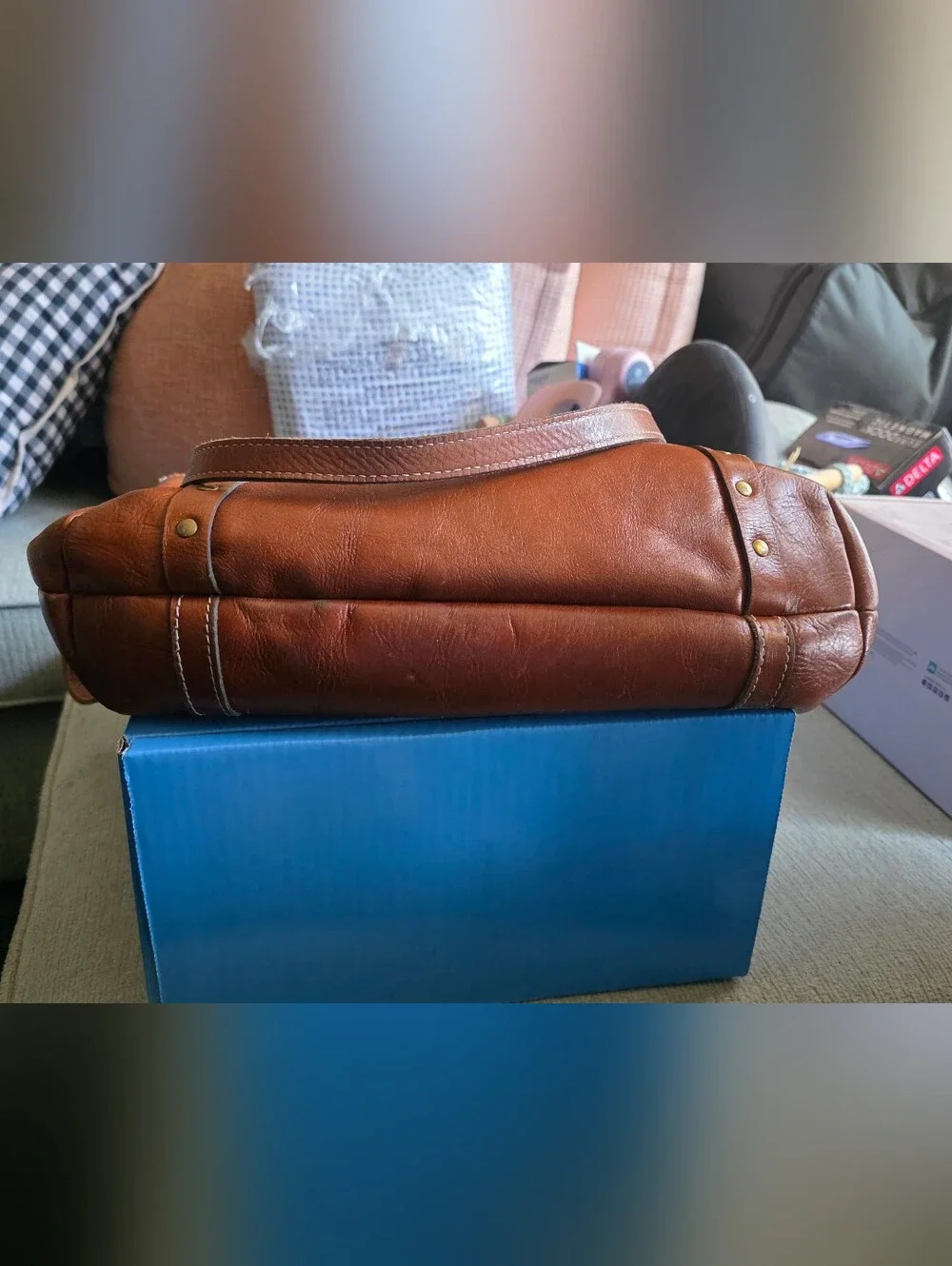Patricia Nash Chestnut Brown Leather Messenger Tote